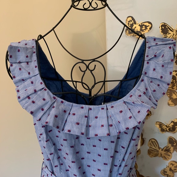 1901 Stripe Pleat Collar Fit & Flare Dress size 4 - Picture 7 of 16